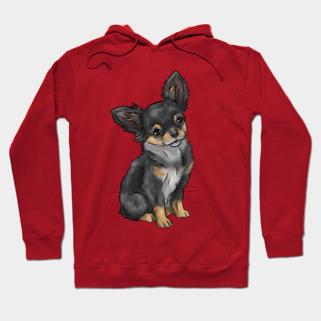 Long Haired Chihuahua Dog | Black and Tan Hoodie by Shirin Illustration